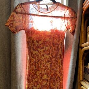 Urban Outfitters mesh snakeskin print UO rust colored body con dress